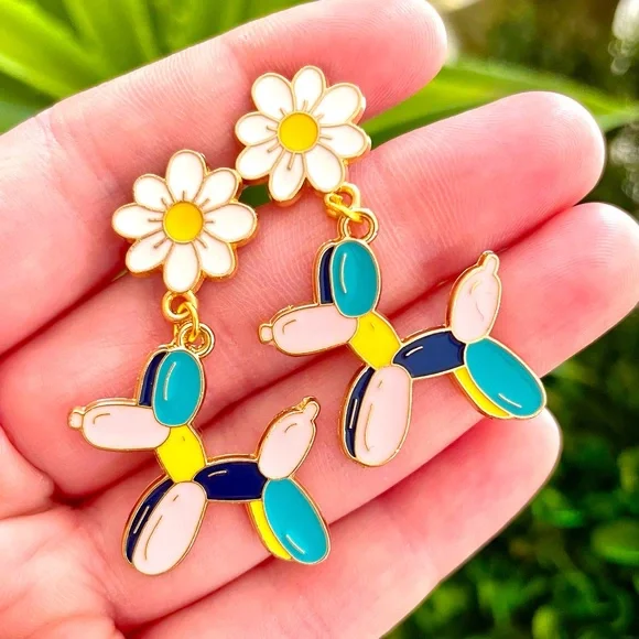 Floral Dog Dangle Earrings - Picture 2 of 4